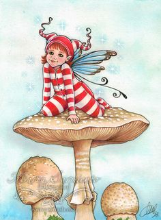 a painting of a fairy sitting on top of a mushroom