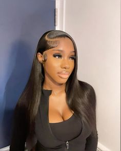 Deep Side Part Straight Wig, Side Part No Edges, Side Part Buss Down, Side Part Black Wig, Side Part Black Women, Side Part Wig Install, Straight Middle Part Wig, Wigs Side Part, Side Part Wig