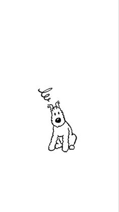 a black and white drawing of a dog with a bird on its head