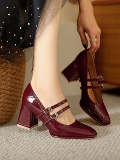 Sku CY-!128543 Material Microfiber , Rubber Feature Square-Toe , Shallow Cut Occasion Urban Seasons Spring , Summer , Autumn Type Pumps , Mary Janes Heels Height High (5cm-8cm) Color BLACK,BURGUNDY,OFF WHITE Size US 6 | EU 36 2/3 | UK 4 | CN 36,US 6.5-7 | EU 37 1/3 | UK 4.5 | CN 37,US 7.5 | EU 38 | UK 5| CN 38,US 8 | EU 38 2/3 | UK 5.5 | CN 39,US 8.5 | EU 39 1/3 | UK 6 | CN 40 Lady Clothes, Zapatos Mary Jane, Rough Heels, Strappy Block Heels, Style Français, Round Toe Pumps, Chunky High Heels, Mary Jane Pumps, Jairzinho