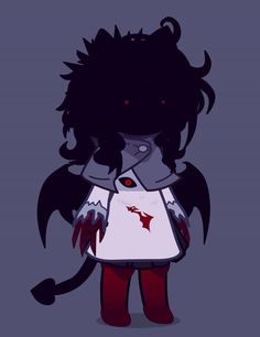 a drawing of a demon with black hair and red eyes