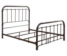 a metal bed frame with no headboard and foot board is shown against a white background