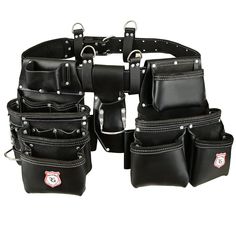 black leather belted holsters with multiple pockets