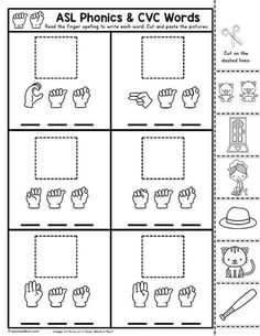 a worksheet with the words asl phonics and cvc words