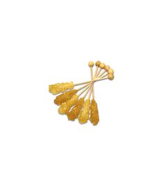 four gold colored leaves with small beads on each end and two smaller ones in the middle