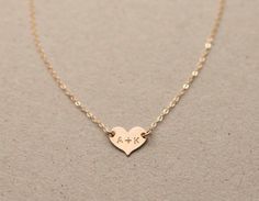 Delicate Personalized 14k Gold Heart Necklace; $25 at etsy.com Small Heart Necklace, Anniversary Jewelry, Jewelry Organizer Box, Solitaire Necklaces, Gold Heart Necklace, Leaf Jewelry, Fall Jewelry, Small Heart, Gold Heart