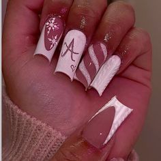 Pink Christmas Acrylic Nails, Christmas French Tip Nails, Holiday Nails Red, Christmas Nail, Christmas Nails, Nail Ideas, Acrylic Nails, Nails, Christmas