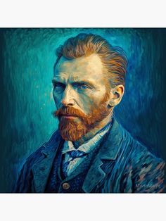 a painting of a man with a beard wearing a blue suit and white collared shirt