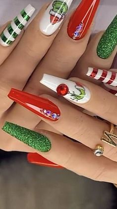 Christmas Nails Cute, Xmas Nail Designs, Candy Cane Nails, December Nails, Nails Cute, Cute Styles, Winter Nails Acrylic