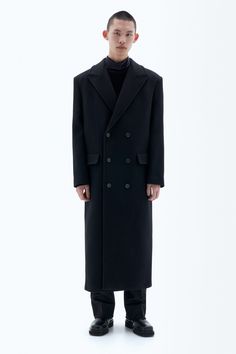 Double Breasted Wool Coat Black Double-breasted Wool Coat With Concealed Placket, Modern Black Wool Coat With Double Button Closure, Black Wool Coat With Concealed Placket For Winter, Classic Black Oversized Wool Coat, Oversized Black Outerwear With Concealed Placket, Oversized Black Wool Pea Coat, Tailored Coat, Next Fashion, Black Coat