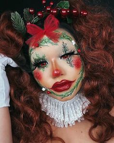 Christmas Clown Makeup, Christmas Clown, Makeup Content, Xmas Makeup, Christmas Glam, Tiktok Makeup, New Year's Makeup, Fun Makeup, Cool Makeup Looks