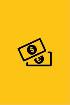 a yellow background with a black and white illustration of money in a wallet on top of it