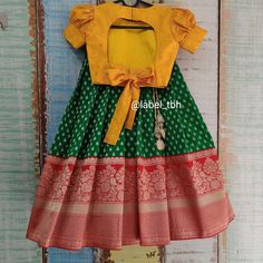 Kids Pavadai Blouse Designs, Kids Langa Blouse Designs, Kids Lehenga Blouse Designs, Pavadai Sattai Designs, Langa Blouse, Pavadai Sattai, Pattu Langa, Cotton Frocks For Kids