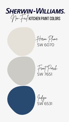 sherylin - williams kitchen paint colors with their names in blue, white and gray