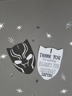 an image of a thank you card with a mask and birthday super hero sticker