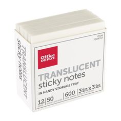 office depot translucent sticky notes, 3x3in, white, pack of 12