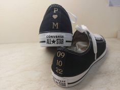 Custom Color Husband Stunning bridal Converse for your perfect day, Personalised wedding shoes for the wedding day and beyond. Bride and Groom Chucks with the option to add a perfectly colour matched ribbon. - Upper piece of durable canvas fabric - Classic toe cover made of cast rubber sole - All Star logos on the back of the sole and the inside - They are tied at the highest point of the shoe, flattening the foot inside the shoe  Tip:  Converse's size is a smaller number than other companies (eg if you wear 40 on Nike, 39 on Converse) ★If you have any questions regarding this item, please hit the "Ask a Question" button next to the price and I will get back to you within 24 hours ★ More Bridal Converse: https://www.etsy.com/listing/747481010/bridal-sneaker-wedding-converse-bridal?ref=shop Customised Converse, Star Logos, Custom Converse Shoes, Bridal Converse, Custom Wedding Shoes, Bridal Sneakers, Bling Converse, Wedding Converse, Wedding Sneakers