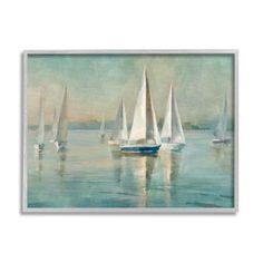 a painting of sailboats in the water