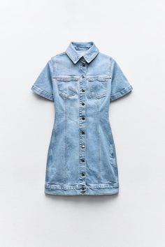 Z1975 FITTED DENIM MINI DRESS - Mid-blue | ZARA United States Zara Clothes, Zara Denim Dress, Zara Outfit, Cardigan Sweater Jacket, Denim Mini Dress, Mid Dresses, Denim Mini, Skorts, Blouse And Skirt