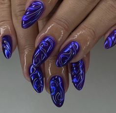 Purple Chrome Nails, Blue Chrome Nails, Purple Nail Designs, Nailed It, Funky Nails, Dope Nails