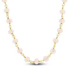 Mesmerizing 4mm bead-cut natural rose quartz gemstones shimmer elegantly around the length of this chic women's necklace. 10K Yellow Gold Bead-cut natural rose quartz The 18-inch chain secures in place with a lobster clasp Create your own unique curation as you build your Charm'd by Lulu Frost collection. Exclusively at Jared®. Elegant Rose Gold Necklaces With Gemstone Beads, Rose Quartz Necklace With Faceted Round Beads, Elegant Rose Quartz Round Bead Necklace, Elegant Faceted Rose Quartz Necklace, Elegant Rose Quartz Faceted Necklace, Rose Quartz Faceted Beads Necklace, Elegant Rose Quartz Necklaces With Gemstone Beads, Elegant Rose Quartz Beaded Necklace, Elegant Rose Quartz Crystal Necklace With Round Beads