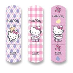 three hello kitty bookmarks are lined up in the same pattern as each other,