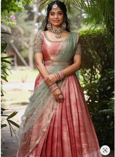 half saree lehenga Lehanga Look For Reception, Half Lehenga Designs, Saree Lehnga Design Ideas, Lehanga Designs South Indian, Lengha Design From Saree, South Indian Wedding Lehenga, Latest Half Sarees Weddings, Traditional South Indian Lehangas, South Indian Lehangas