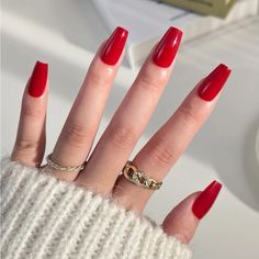 Super Cute And Stylish Ships In 5-10 Business Days Bright Red Nails, Plain Nails, Valentine Nail Art, February Nails, Red Nail Designs, Almond Acrylic Nails, Red Nail, Fake Nail, Nail Patterns