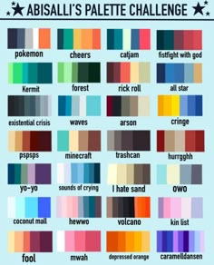 an image of different colors and names in the same color scheme, with text that reads absall's palette challenge