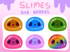 a bunch of different colored balls with the words slimes sud babes on them