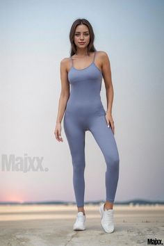 Majxx - Seamless Knitted Yoga and Fitness Jumpsuit with High-Waist and Butt Lifting Fitness Jumpsuit, Yoga Bodysuit, Sleeveless Outfit, Linen Jumpsuit, Short Sleeve Jumpsuits, Jumpsuit With Sleeves, Active Wear Outfits, Exercise Fitness, Clothing Patterns