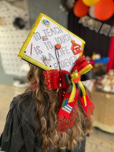 Teachers Graduation Outfit, Diy Teacher Accessories, Cap Decoration For Teachers, Masters Cap Decoration Teacher, Teach The Change You Wish To See Cap, Kindergarten Teacher Graduation Cap, Teacher Graduation Stole Ideas, Teacher Masters Graduation Cap