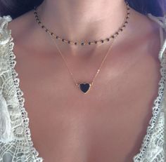 "Please note that there are 3 different necklaces to choose from in this listing. Heart necklace - $48.00 Short Beaded Layering Chain - $28.00 Long Beaded Layering Chain - 38.00 You can get one or all 3 for the layered look. See drop down menu for options. Heart Pendant is 24k gold plated just around the edges so you can soak in the crystal energy✨💗 Chains are 14k gold fill and a total length of 18\" and can be shortened to 16\" or 17\". About the crystals: All crystals and gemstones are carefu Spirit Quartz Necklace, Heart Gold Necklace, Full Moon Necklace, Black Tourmaline Necklace, Black Onyx Pendant, Gold Moon Necklace, Onyx Pendant, Black Onyx Necklace, Large Necklace