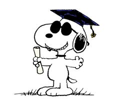 a cartoon dog wearing a graduation cap and holding a diploma