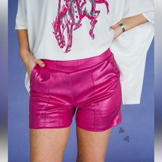 Nwt! Stunning & Fabulous Metallic Pink Pop Shorts! So Comfortable And Unique! Wear Casual Or Even Dress Up! Spring Party Shorts With Pockets, Party Shorts With Pockets For Spring, Casual Party Shorts With Pockets, Casual Shorts With Pockets For Party, Classy Cowgirl, Cutoff Jean Shorts, Womens Black Shorts, Pink Metallic, A Line Shorts