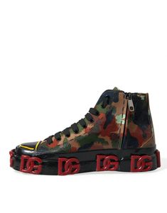 Dolce & Gabbana Multicolor Camouflage High Top Sneakers Shoes – Ellie Belle Multicolor Leather High-top Sneakers For Streetwear, Designer High-top Sneakers With Vulcanized Sole, Casual Leather Camouflage Sneakers, Casual Camouflage Leather Sneakers, Camouflage High-top Sneakers With Rubber Sole, Camouflage Leather Sneakers For Streetwear, Leather Camouflage Sneakers For Streetwear, Camouflage Leather Sneakers With Round Toe, Leather Camouflage Sneakers With Round Toe