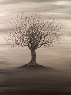 a painting of a bare tree in the middle of nowhere