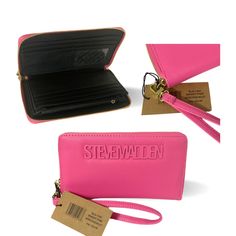 Experience the joy of carrying your essentials in style with the Steve Madden Gift Box Zipeee Wristlet Wallet. With a lively combination of Pink, Purple, and Lemon colors to choose from, this wallet is sure to make a statement. Whether treating yourself or surprising a special person, this wallet is the perfect gift to brighten up anyone's day! Get yours now and add a pop of color to your everyday routine! Features: Faux Leather exterior Soft Leather interior Detachable Strap Gold Hardware 15 Ca Pink Clutch With Interior Card Slots For Gift, Pink Clutch With Card Slots For Gift, Trendy Purple Wallet Perfect As A Gift, Trendy Purple Wallets For Gifts, Trendy Purple Wallet For Gift, Steve Madden Wallet, Everyday Routine, Wristlet Wallet, Pen Holder