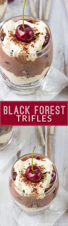 black forest trifle with whipped cream and cherries