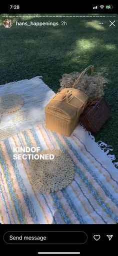 an image of a picnic blanket and basket on the grass with text that reads, i do not sectioned