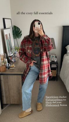 90s Plaid Outfits, Jean Shacket Outfit, Winter Birkenstock Outfit, Potato Shoes Outfit, Boston Birkenstock Outfit Fall, Birkenstock Boston Outfit Fall, Wallabees Outfit Womens, Fall Birkenstock Outfits, Birkenstock Outfit Fall