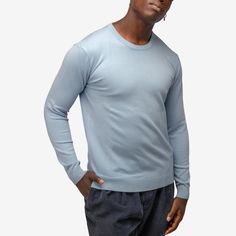 Stay warm and look good for any occasion with our stylish and versatile colorful sweater collection for men. Light Blue Crew Neck Sweater For Fall, Casual Light Blue Sweater With Ribbed Cuffs, Light Blue Crew Neck Sweatshirt For Fall, Light Blue Crew Neck Winter Sweater, Light Blue Crew Neck Sweater For Winter, Light Blue Crew Neck Sweatshirt For Winter, Classic Blue Crew Neck Sweater, Classic Blue Crew Sweater, Blue Cotton Sweater