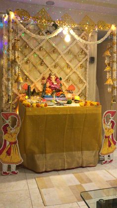 a table covered in food and decorations for a party