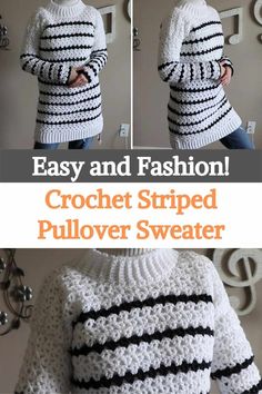 the crochet striped pullover sweater is easy to make