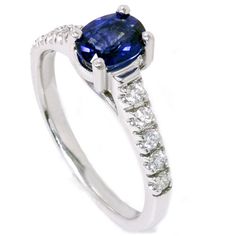 This women's ring features a blue sapphire and ten round brilliant cut accent diamonds. All stones are set in solid 14k white gold. Gold G, Pave Diamond Ring, Blue Sapphire Diamond, Sapphire Diamond Ring, Pompeii, Wedding Board, Ring Diamond, Blue Gemstones, Yellow Diamond