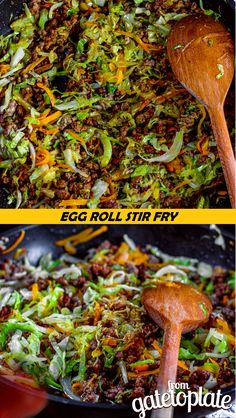 two pictures of food being cooked in a skillet