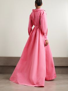 VALENTINO GARAVANI Pleated silk-faille gown | NET-A-PORTER Luxury Pink Formal Gown, Chic Pink Silk Gown, Designer Pink Wedding Dress, Pink Silk Cocktail Gown, Designer Pink Silk Dress, Pink Silk Maxi Dress For Wedding Guest, Luxury Pink Formal Maxi Dress, Pink Luxury Maxi Dress For Wedding, Luxury Pink Maxi Dress For Wedding