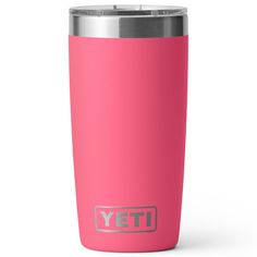 a pink yeti cup with the word yeti on it