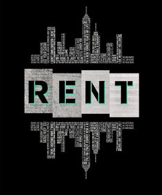 the word rent is made up of words in green and white on a black background