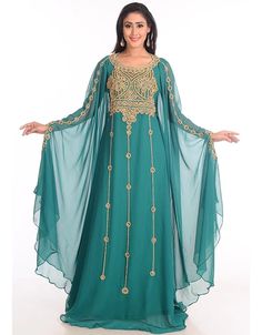 Beautiful 😉 Women Teal Green Georgette Hand Zari Embroidery Farasha 👗 Buy latest Kaftan which are made up from best quality fabrics with latest styles from our large collections at arabicattire.com Shop Now : https://bit.ly/3QpU158 Buy online @ $76 #indiankaftandresses #designerkaftans #dubaikaftans #formalkaftan #kaftandubai #arabicattire #caftan Farasha Abaya, Islamic Style, Zari Embroidery, Hand Embroidery Dress, Moroccan Kaftan, Mode Abaya, Moroccan Caftan, Islamic Clothing, Zari Work